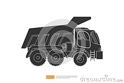 Silhouette dump truck tipper vector illustration on white background. Isolated heavy industrial machinery equipment vehicle. flat Vector Illustration