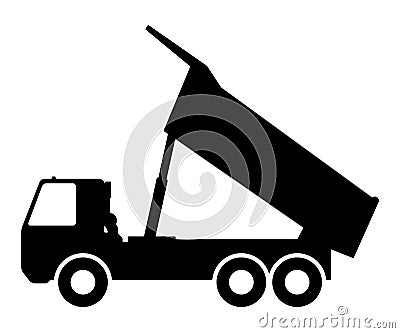 Silhouette of a dump truck on white background. Vector Illustration