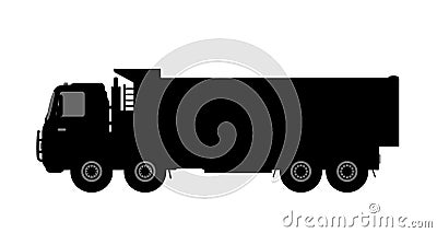 Silhouette of a dump truck on white background. Vector Illustration