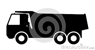 Silhouette of a dump truck on white background. Vector Illustration