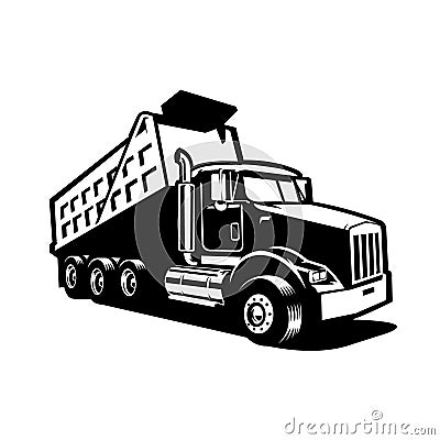 Monochrome dump truck tipper truck mover truck vector image isolated Vector Illustration