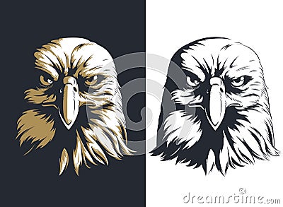 Silhouette eagle head front isolated vector logo icon illustration mascot badge Vector Illustration