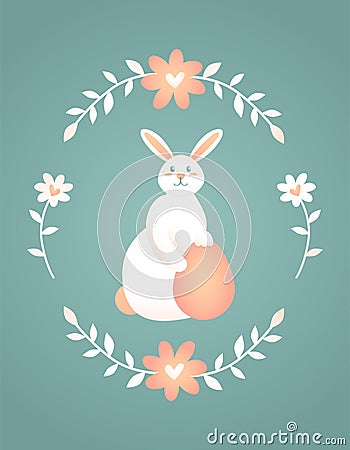 Silhouette of an easter bunny on blue green background Vector Illustration