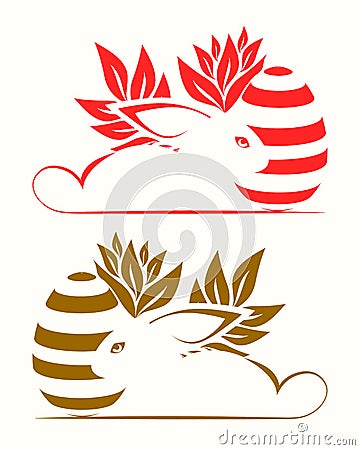 Silhouette Easter eggs and rabbit Vector Illustration