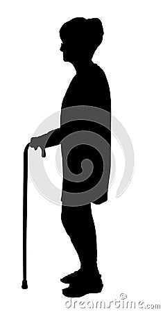 Silhouette of Elderly woman with glasses walking with cane Vector Illustration