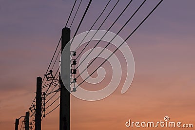 Silhouette Electricity Post Stock Photo