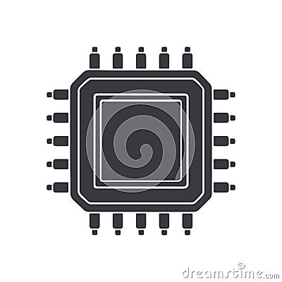 Silhouette of electronic Integrated circuit top view. Vector illustration. Computer microchip or nano processor icon. Vector Illustration