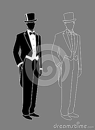 Silhouette of an elegant gentleman in a fashionable suit. Vector Illustration