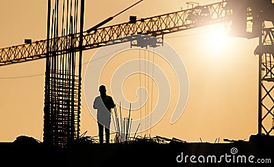 Silhouette of engineer at construction site Editorial Stock Photo