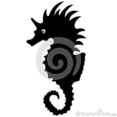 Silhouette of an exotic, decorative fish seahorse. T-shirt, logo or tattoo emblem with design elements Cartoon Illustration