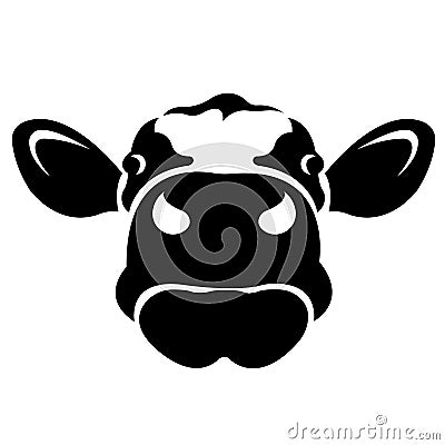 Silhouette face, cow head, painted in black. Logo animal cow. Vector Illustration