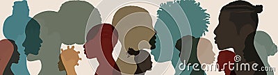 Silhouette face head in profile ethnic group of black African and African American men and women.Identity concept -racial equality Vector Illustration