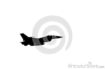 Silhouette falcon fighter jet military aircraft flying on white background Stock Photo