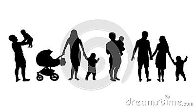 Silhouette of a family with children set on white background Vector Illustration
