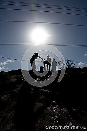 Silhouette of family in Langa Stock Photo