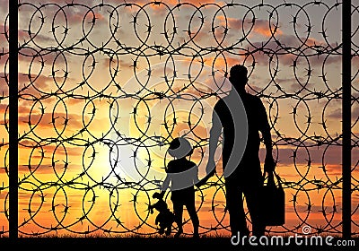 Silhouette of a family refugee Stock Photo