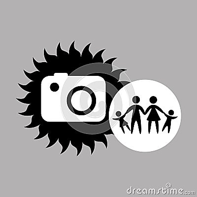 Silhouette family vacation photo camera Vector Illustration