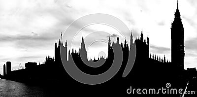 Silhouette of the famous London's landmark Big Ben and house of parliament, London, UK Stock Photo