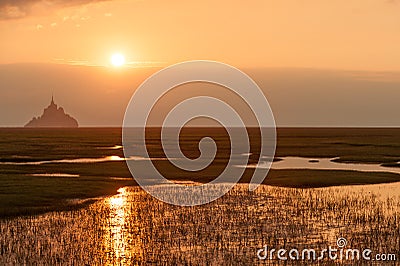 Sunset over Mont Saint Michel Stock Photo