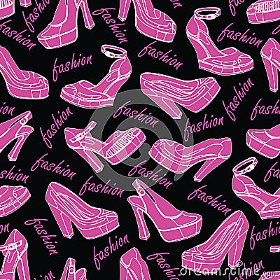 Silhouette of fashion womens shoes in seamless pa Vector Illustration