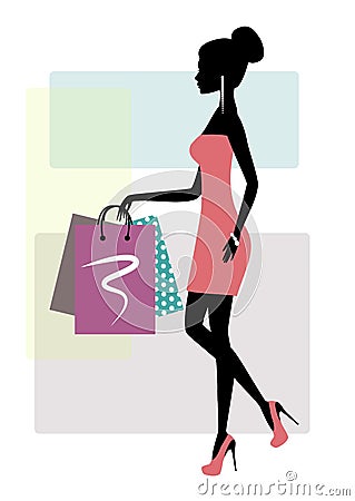 Silhouette of a fashionable shopping woman Vector Illustration