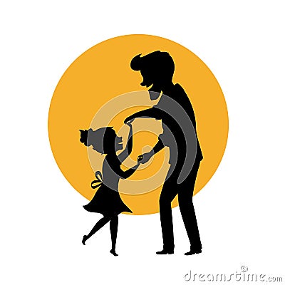 Silhouette of father and daughter dancing together holding hands isolated vector illustration Vector Illustration