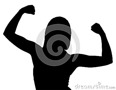 Silhouette of Female Bodybuilder Flexing Stock Photo