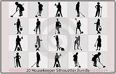 Silhouette of female cleaner,cleaning maid silhouette vector illustration Housemaid,Maid Silhouette, Woman Housekeeper, Vector Illustration