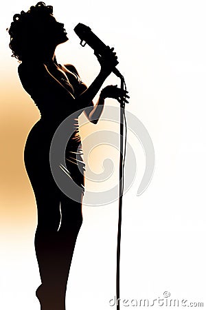 Silhouette of a female diva vocalist Cartoon Illustration