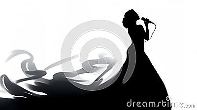 Silhouette of a female diva vocalist Cartoon Illustration
