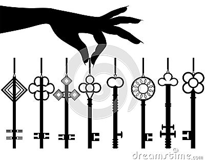 Silhouette female hand hold key set Vector Illustration