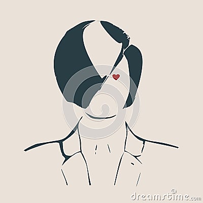 Silhouette of a female head. Face front view. Vector Illustration