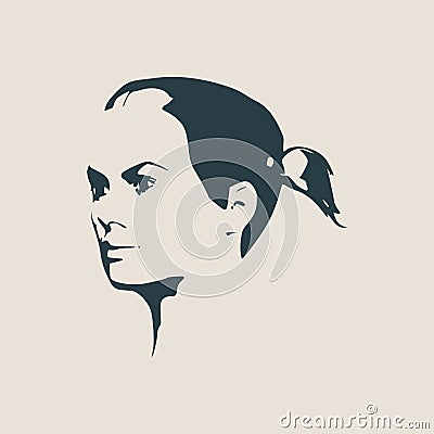 Silhouette of a female head. Face half turn view. Vector Illustration