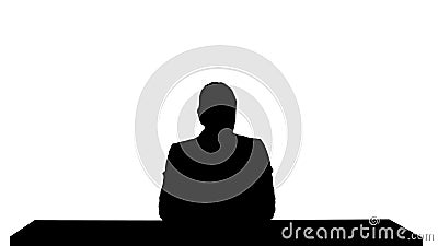 Silhouette A female newsreader presenting the news, add your own text or image screen behind her. Stock Photo