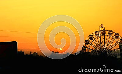 Silhouette Ferris Wheel Sunset Giant Wheel Stock Photo