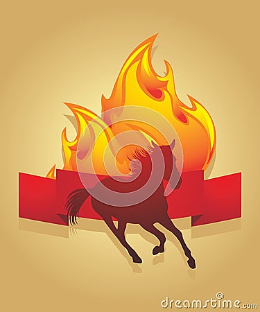 Silhouette of a fiery horse. Icon for design Vector Illustration