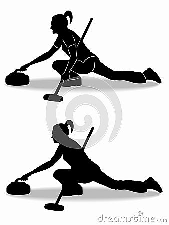 Silhouette of figure curling player , vector draw Vector Illustration