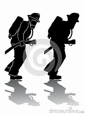 Silhouette of a fireman, vector draw Vector Illustration