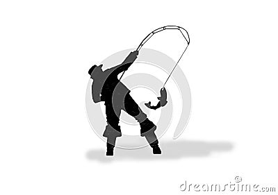 Silhouette of a fisher on a white Stock Photo