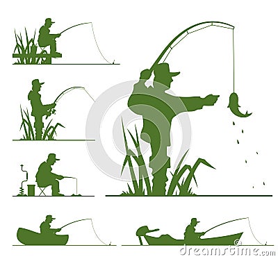 Silhouette of fisherman Vector Illustration