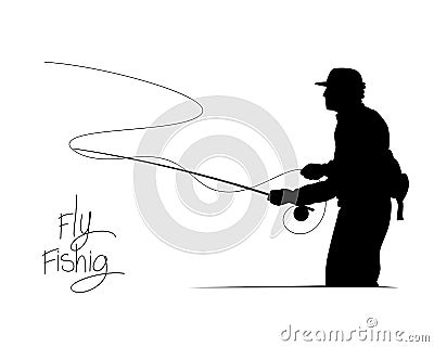 Silhouette fisherman throw hook Vector Illustration