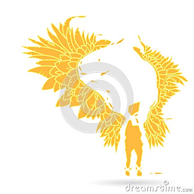 Silhouette of an flame angel, with large expanded wings - on a white background Vector Illustration