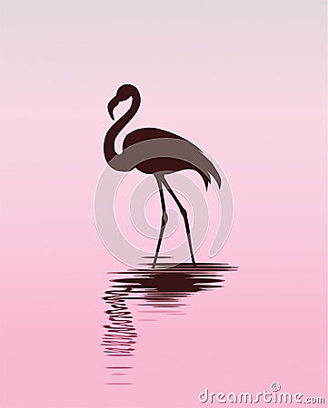 Silhouette of a flamingo in a pink sunset Stock Photo