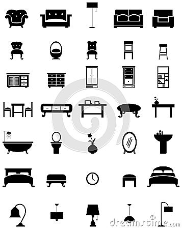 Silhouette flat home appliance furniture and interior decoration Vector Illustration