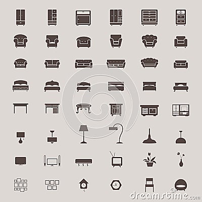 Silhouette flat home appliance furniture and interior decoration Vector Illustration