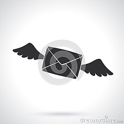 Silhouette of flying closed envelope with wings Vector Illustration