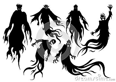 Silhouette of flying evil spirit in vector style collection. Vector Illustration