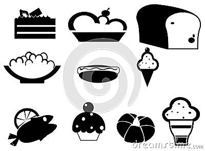 Silhouette food and dessert icon set Vector Illustration