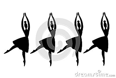 silhouette of four ballerinas, dancers in dresses Vector Illustration