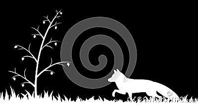 Silhouette of fox in the grass. Vector Illustration